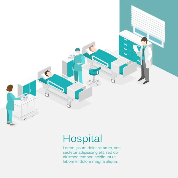 Isométrico interior plano de la habitación del hospital . — Archivo Imágenes Vectoriales