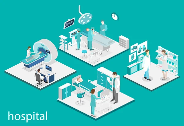 Izometryczne płaskie Wnętrze sali szpitalnej — Wektor stockowy