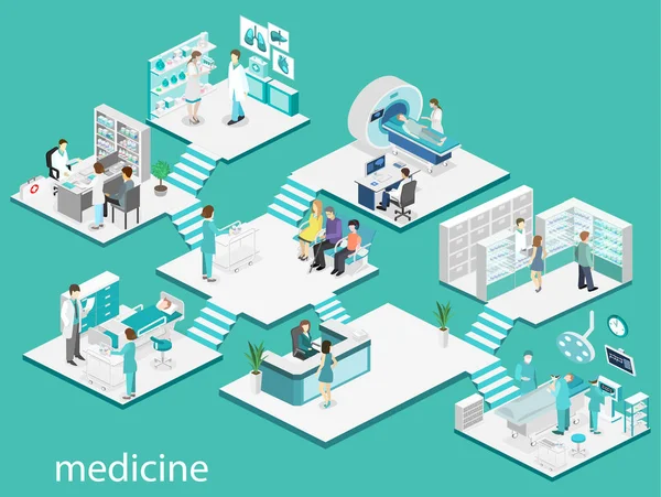 Isométrico interior plano de la habitación del hospital — Vector de stock