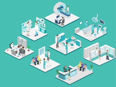 Hastane odasında izometrik düz iç