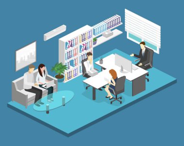 Müdür'ün ofisine izometrik iç.