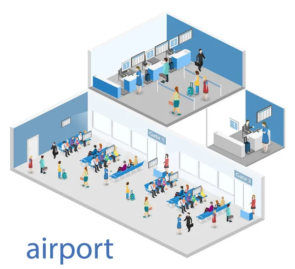 Concetto isometrico interno dell'aeroporto — Vettoriale Stock
