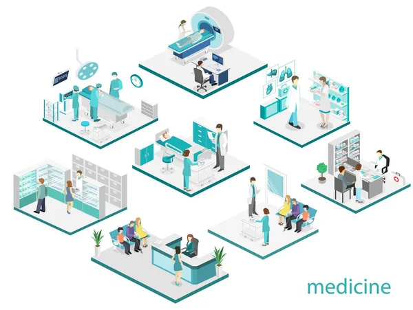 Isométrico interior plano de la habitación del hospital — Vector de stock