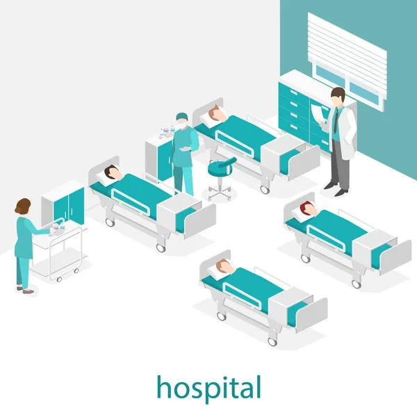 Isometrische platte interieur van ziekenhuis kamer. — Stockvector
