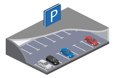  Arabalarla yeraltı otoparkı.