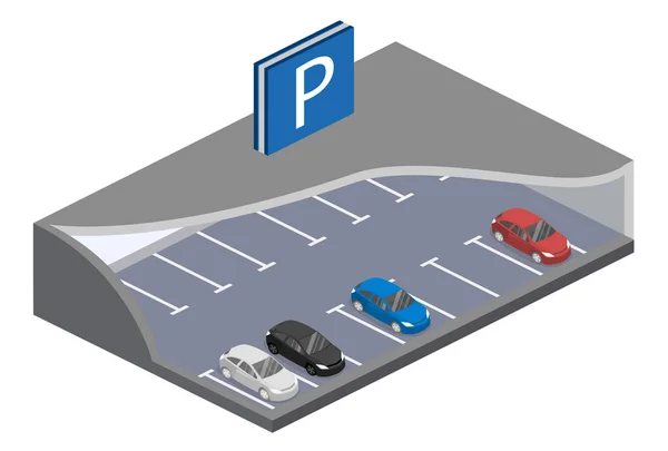 Aparcamiento subterráneo con coches. — Vector de stock