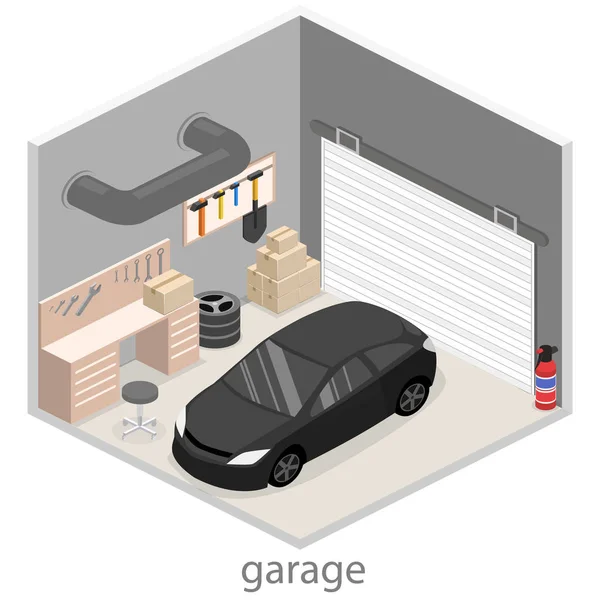 Working place with tools in garage — Stock Vector