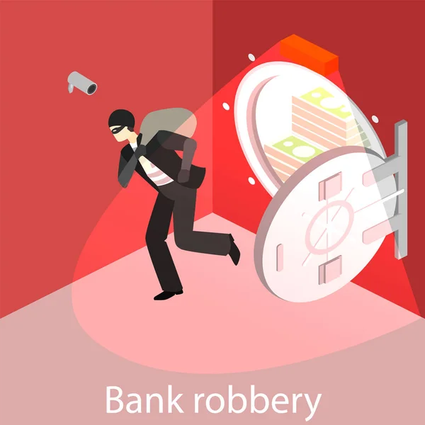 Zloděj dojdou vaul banka — Stockový vektor