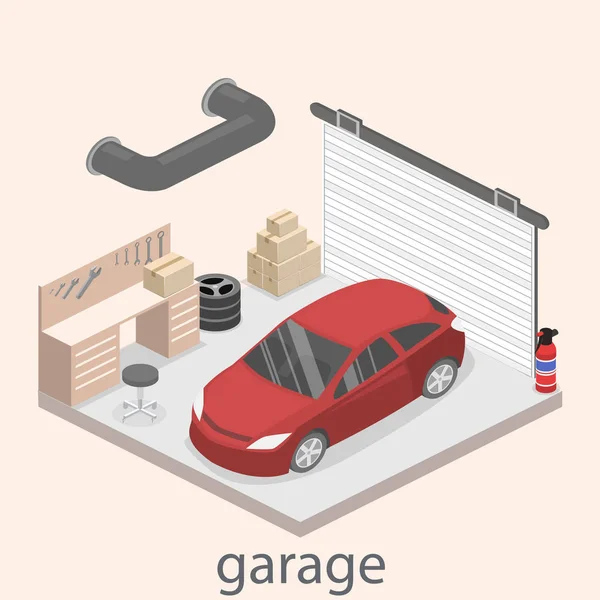 Local de trabalho com ferramentas na garagem — Vetor de Stock