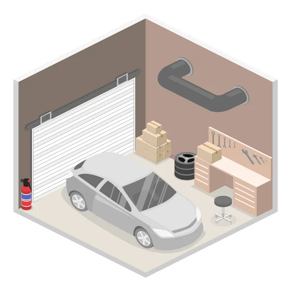 Working place with tools in garage — Stock Vector