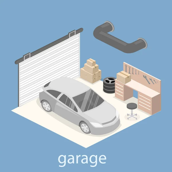 Working place with tools in garage — Stock Vector