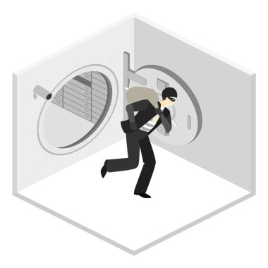 thief running out of a bank vaul. clipart
