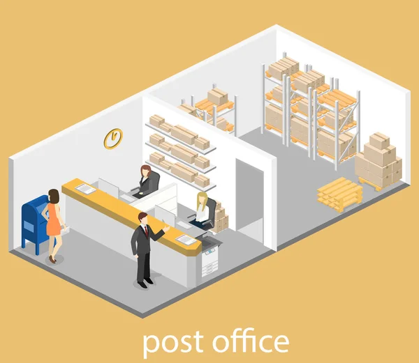 Interno dell'ufficio postale con persone all'interno — Vettoriale Stock