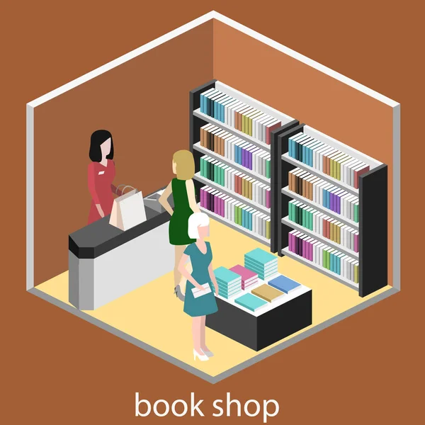 Interior isométrico de la librería — Vector de stock