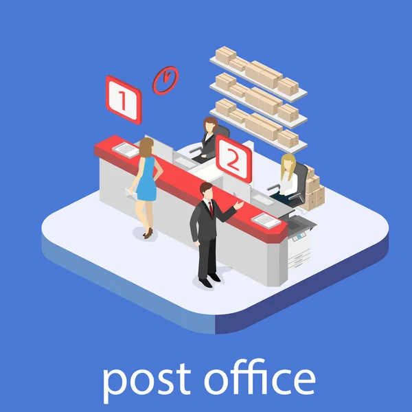 Isometrisk interiör av postkontor — Stock vektor