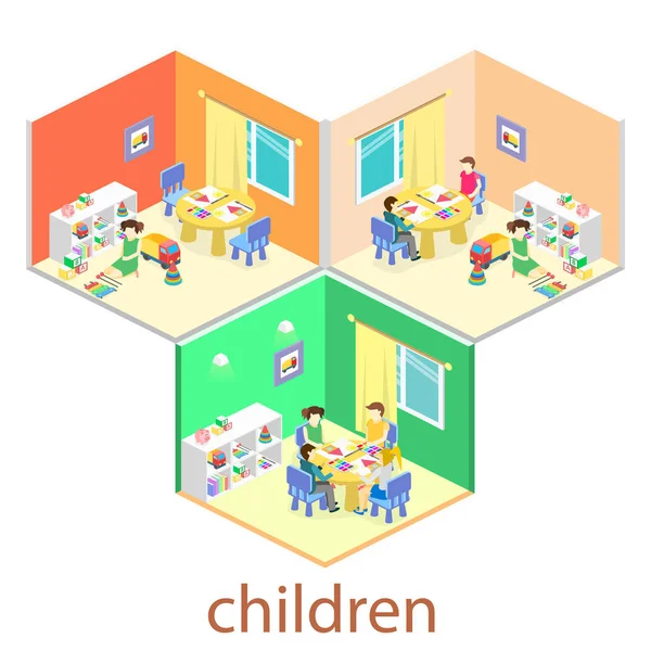 Isometric interiors of kindergarden — Stock Vector