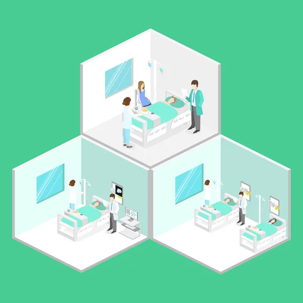 Intérieurs isométriques des chambres d'hôpital — Image vectorielle