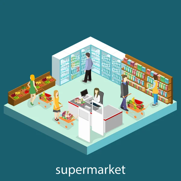 Izometrické interiér obchodu s potravinami — Stockový vektor