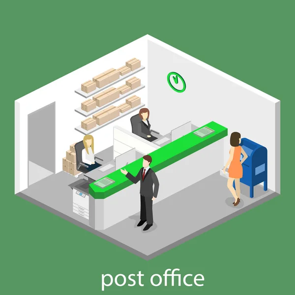 Interno isometrico dell'ufficio postale — Vettoriale Stock