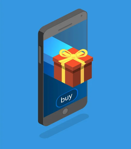 Geschenkbox auf dem Touchscreen des Telefons — Stockvektor