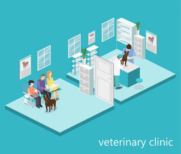 Isometrische interieur van veterinaire kliniek. — Stockvector