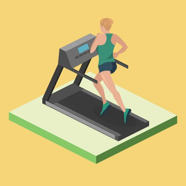 Junge Frau läuft auf Laufband — Stockvektor