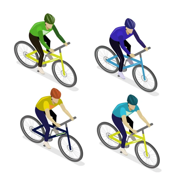 Grupo de ciclistas en blanco — Vector de stock