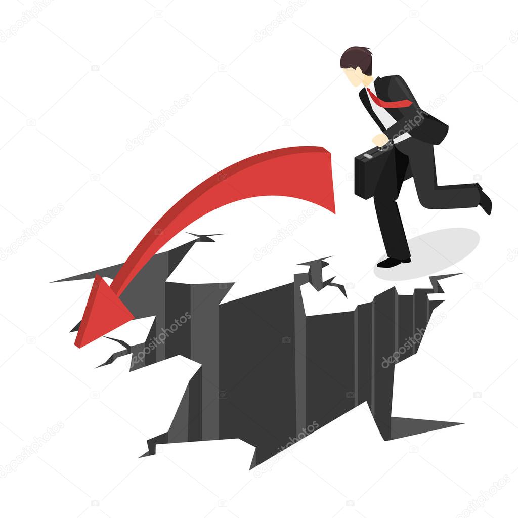 Businessman running into abyss