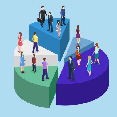 İnsanlar pasta diyagram üzerinde Stand 