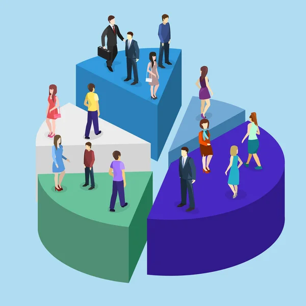 La gente se para en el diagrama de pastel — Archivo Imágenes Vectoriales