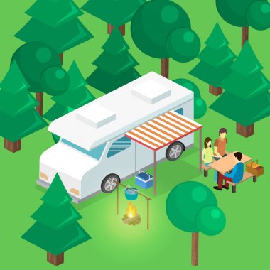 Kamp için izometrik manzara