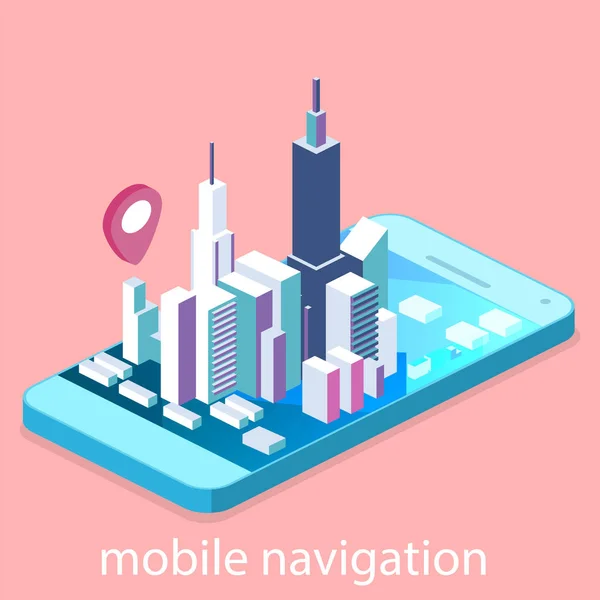 Mappe isometriche di navigazione mobile — Vettoriale Stock