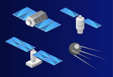 İzometrik düz 3d izole alan Gps uydu. 