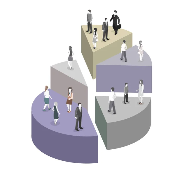 Gente de negocios se paran en el éxito del diagrama de pastel — Vector de stock