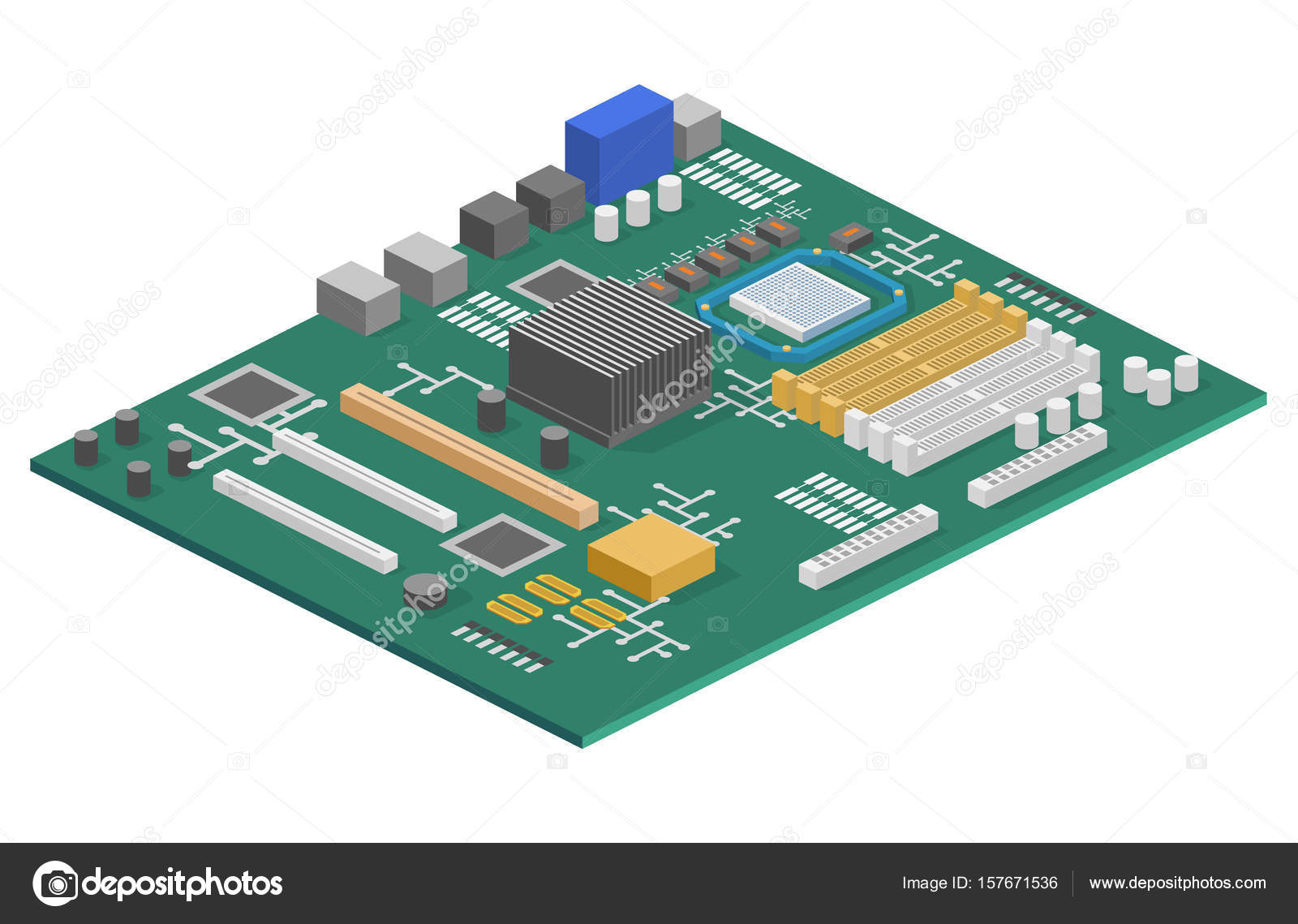 Download Computer motherboard isometric icon — Stock Vector © reenya #157671536