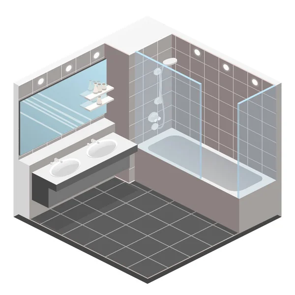Izometrické flat interiér koupelny — Stockový vektor