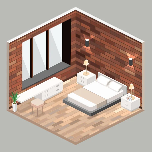 Dormitorio moderno interior isométrico — Vector de stock