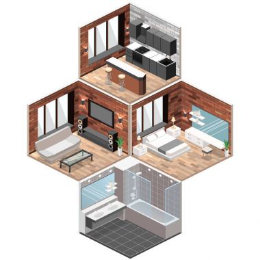 Mutfak izometrik loft daireler