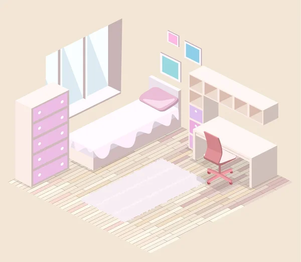 Girl's alle roze slaapkamer interieur. — Stockvector