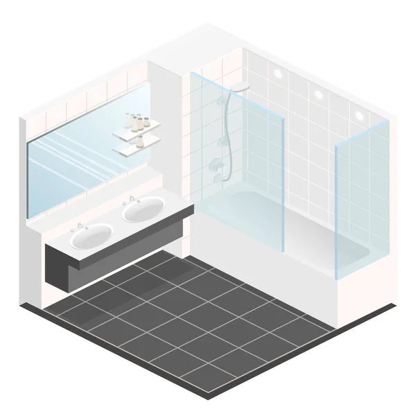 Isométrico piso 3D interior de baño — Vector de stock