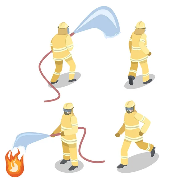 Ізометрична концепція пожежників у дії — стоковий вектор