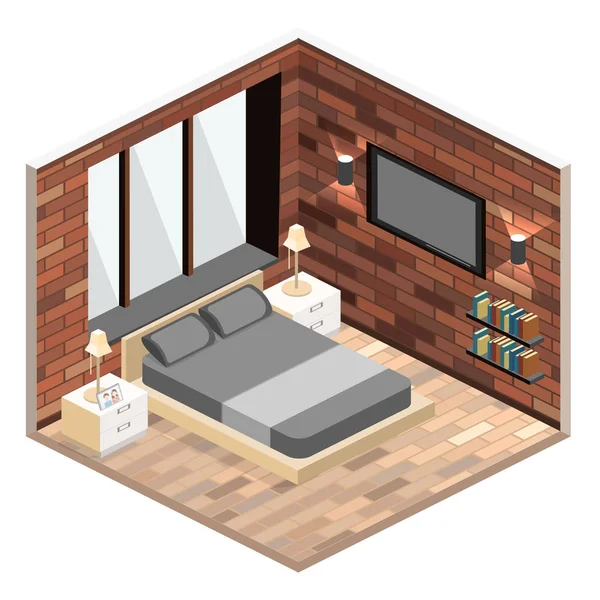 Modern bedroom isometric design — Stock Vector