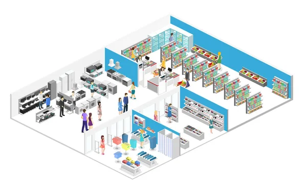 ห้างสรรพสินค้าภายในแบบ isometric — ภาพเวกเตอร์สต็อก