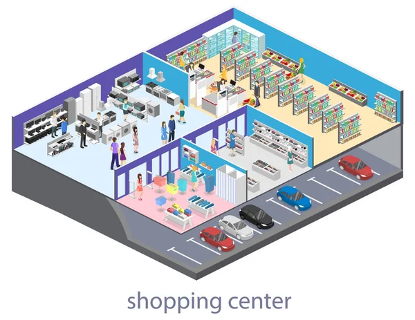 Centre commercial intérieur isométrique — Image vectorielle