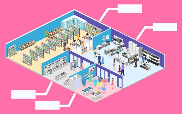 Isometrische interieur van winkelcentrum — Stockvector