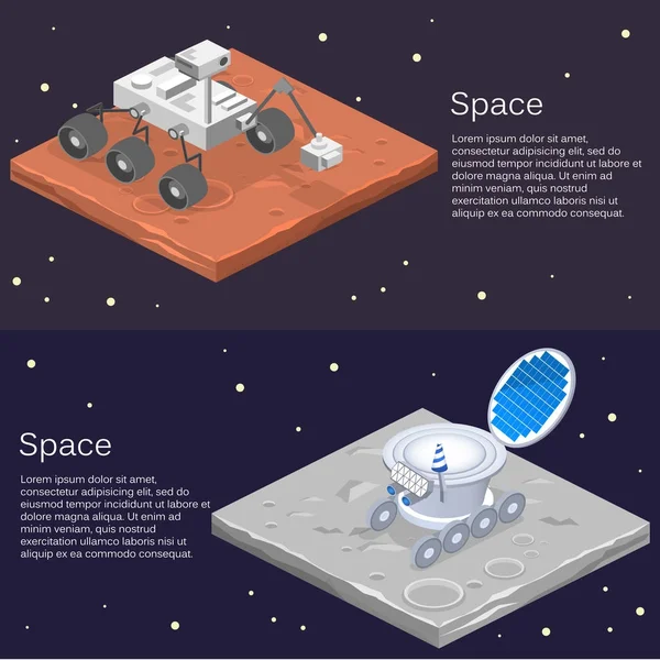 Roverul lunar pe suprafața Lunii — Vector de stoc
