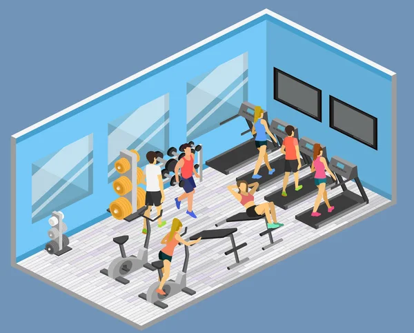 Interior isométrico del gimnasio — Vector de stock