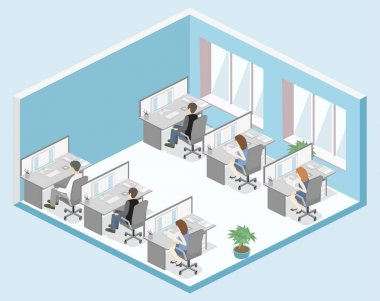 flat office departments interior  clipart