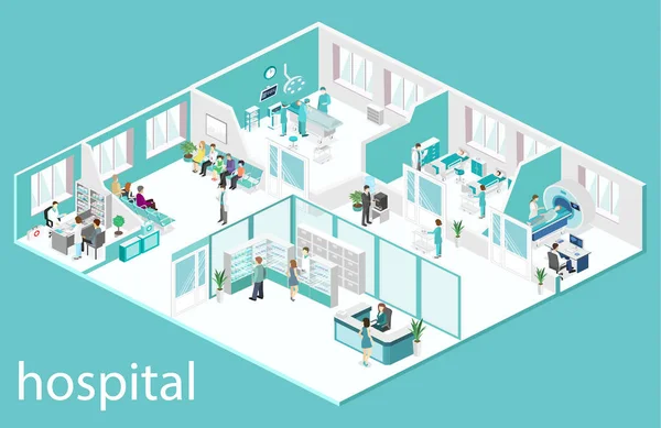 Vector Ilustración Diseño Isométrico Interior Plano Del Hospital — Archivo Imágenes Vectoriales