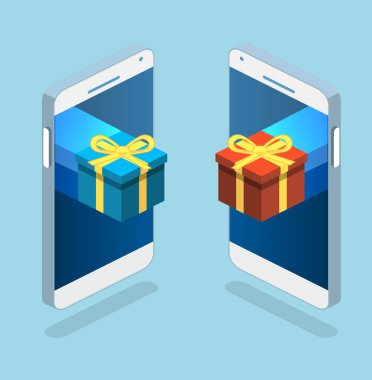 telefon ekran, vektör çizim üzerine hediye kutuları